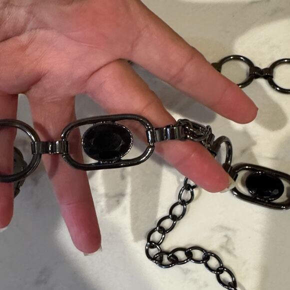 Gunmetal black silver faux stone metal ring link adjustable belt Y2K it girl - Picture 3 of 5